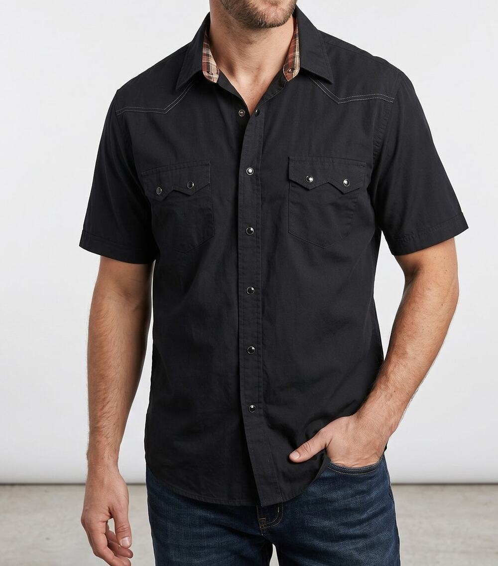 Duke Kahanamoku Mens Black Large Bamboo Short Sleeve Button Front Shirt